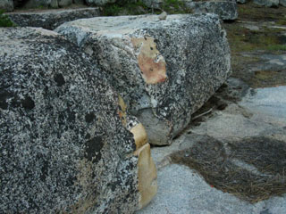 remnant of Ultra Smooth glacier polished granite on rough granite boulder